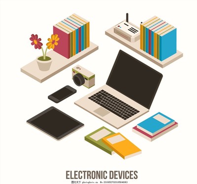 創意書桌上的立體電子產品矢量圖